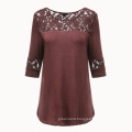 women snow washed burgundy lace soft tunic garment washed knit rayon top lace cuff dip dye slinky comfortable lace blouse